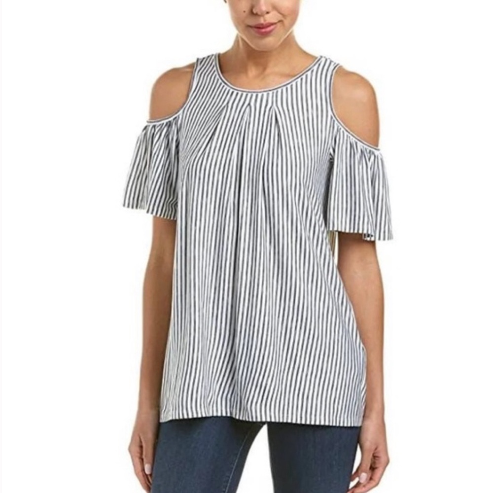 Max Studio Striped Cold Shoulder Tee, Size: 1X